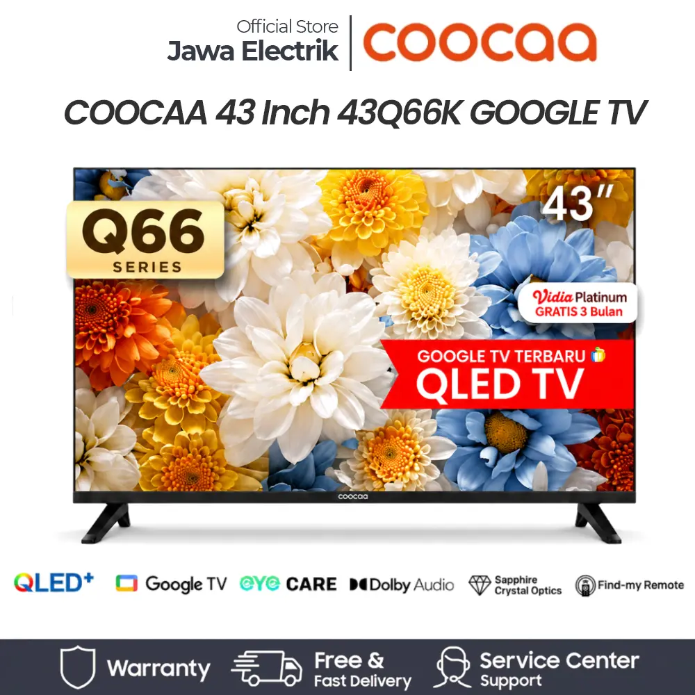 COOCAA Google TV 43 Inch 43Q66 - 4K QLED - HDR10+ - Dolby Audio - Voice Control - Garansi Resmi
