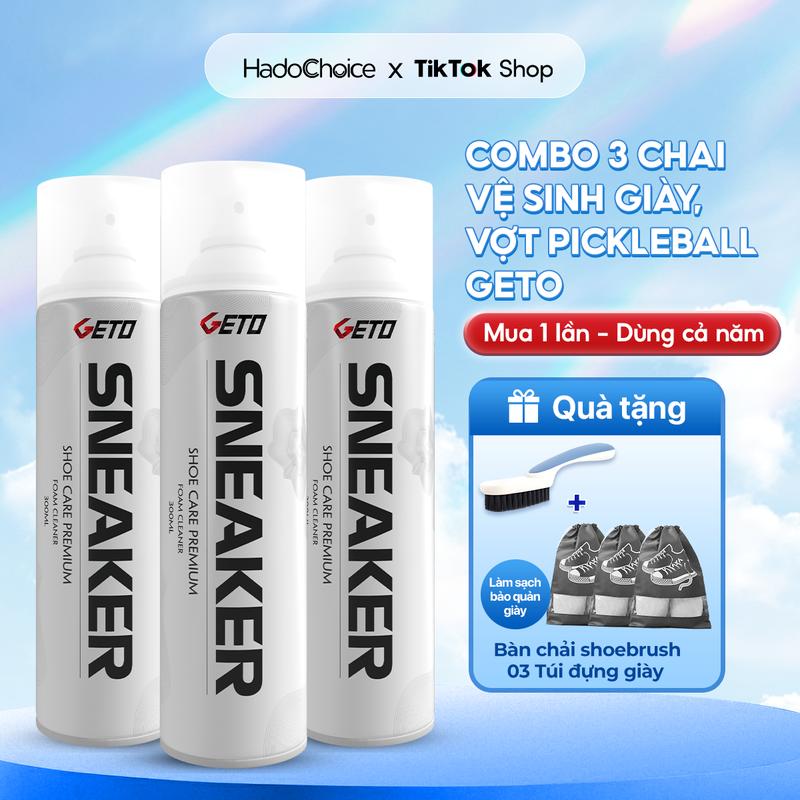 Combo 3 chai xịt tạo bọt vệ sinh giày, vợt pickleball GETO cao cấp