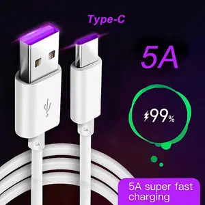 1m/2m/3m/5m/10m Kabel Pengisian Type-C Super Cepat 5A untuk i~Phone, Data Transmission, Silicone, Alloy Connector, Putih - White, Cable Android Universal