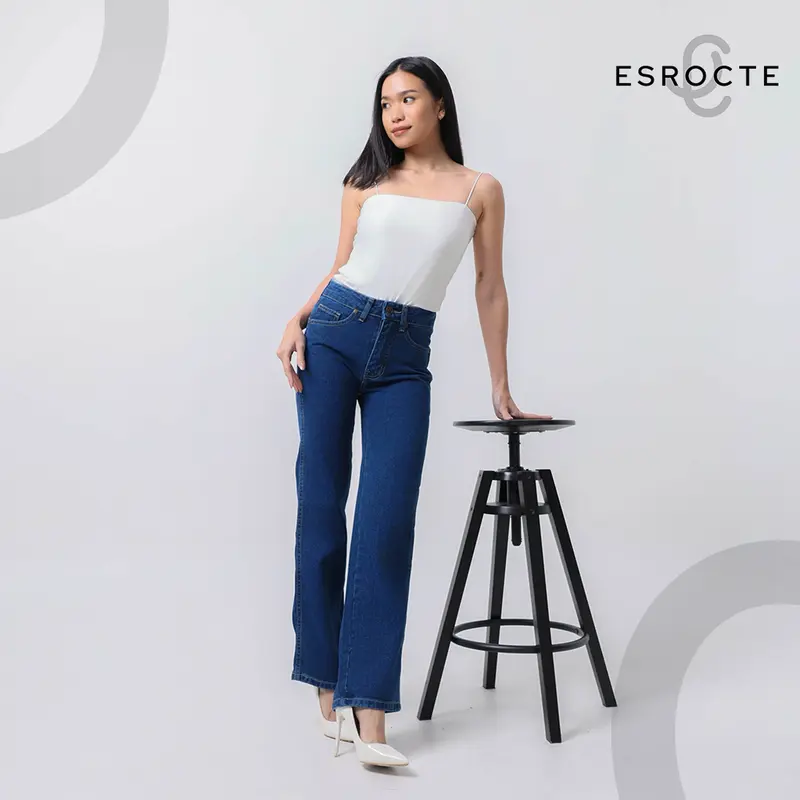 ESROCTE Eira Pants Celana Loose Jeans High-Waist Wanita –Biru Hitam 001–  26–38 Blue Snow 38