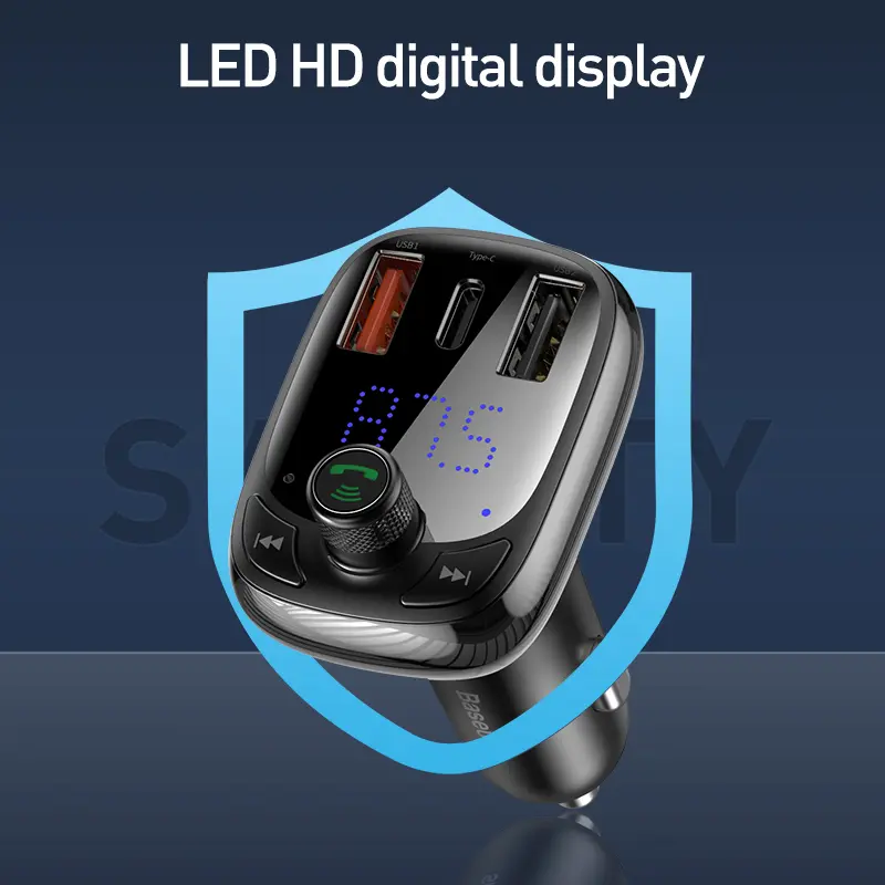 Baseus S13 Quick Charge 4.0 Car Charger Mobil PD FM Transmitter Bluetooth Fast Charging Adaptor Output USB Type C 1