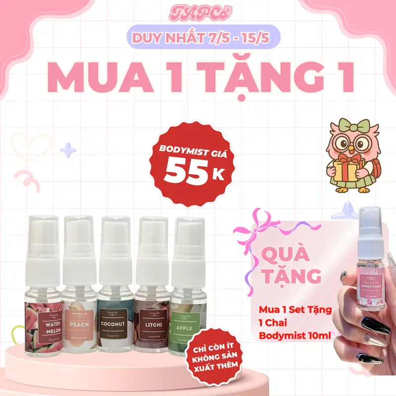 [Best Seller] Set Bodymist 5 chai - 5 mùi hương đóng hộp, body miss 10ml 0