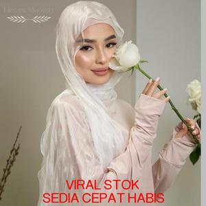 Selendang chiffon bersulam klasik Malaysia dengan tali ikat, selendang ringan yang bernafas untuk musim panas, selendang kain kasa warna solid yang lembut, tudung jaring anti nyamuk, selendang leher pelindung matahari bergaya bunga-bunga untuk musim panas