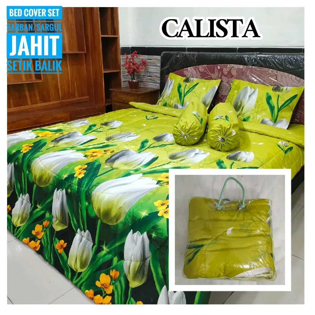Set Sprei dan Bedcover Mewah 180x200 dengan Bahan Katun Disperse