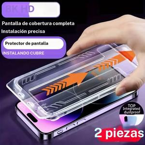 2 paquetes de protector de pantalla de vidrio templado 4K Ultra HD para iPhone 17, 16 Pro Max, 15, 14, 13, 12 Mini, 11 XR, XS Max, aplicador de película de clic único, cobertura completa, protección de borde antihuellas, a prueba de golpes.