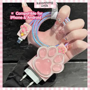 KELONTONG UNIK | KIYOWO 3D - Set Paket Cover Pelindung Kepala & Kabel Charger Spiral / Cable Set Protector - Compatible for iPhone Rapatech Anker Ugreen Robot Samsung Vivo Aksesoris ,CPSK