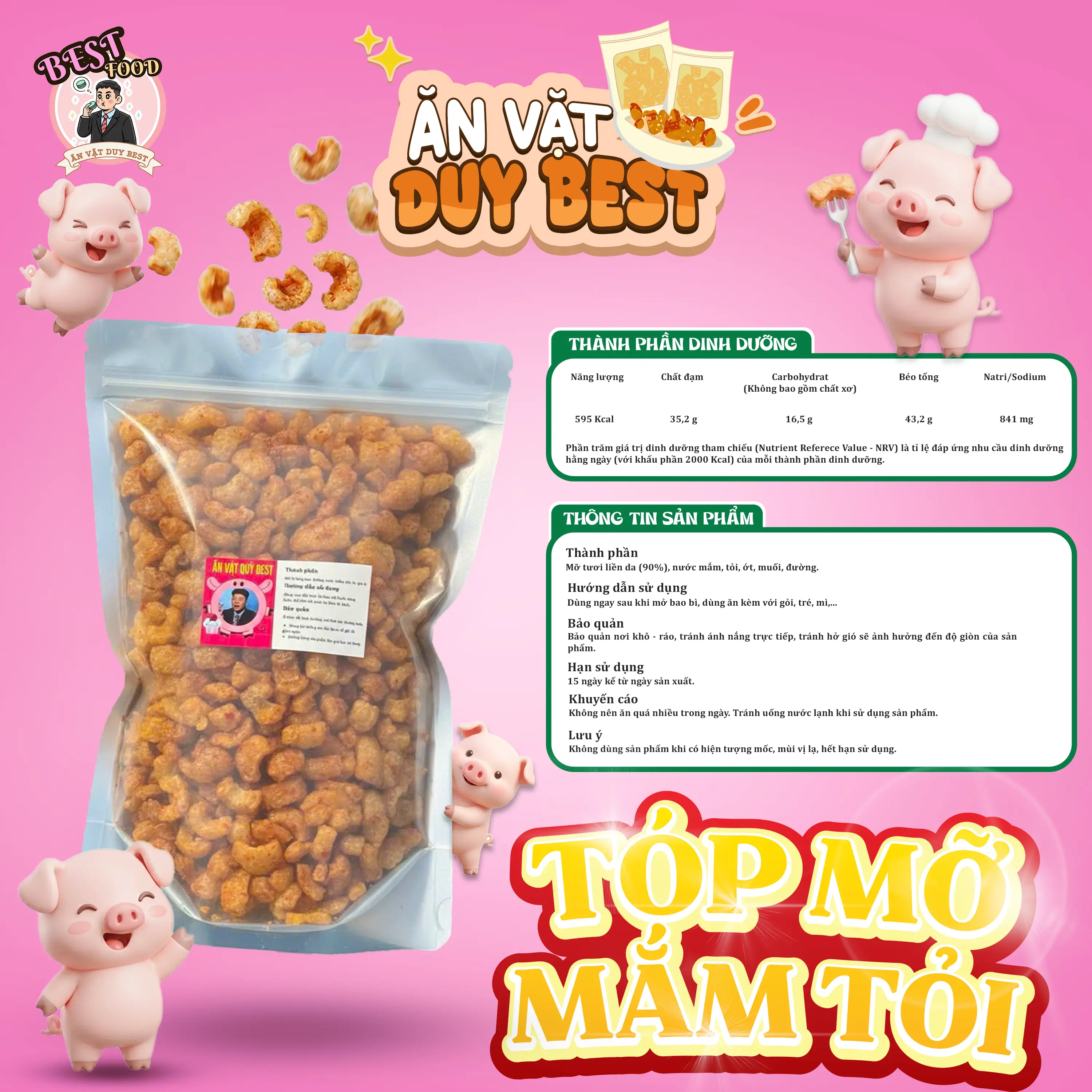 (Độc Quyền) Tóp Mỡ Rim Mắm Tỏi Duy Best Loại Nhất (Tặng Kèm Sốt Ăn Vặt)