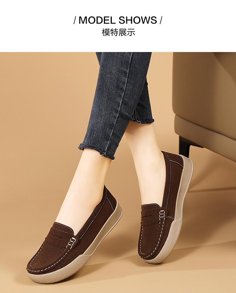 Product Introduction of Giày Da Lộn Cổ Điển Cho Nữ, Giày Đế Mềm, Giày Trượt Chân, Thường Ngày Round Toe Flat Heel (1 cm or less) Shoes Thun 12