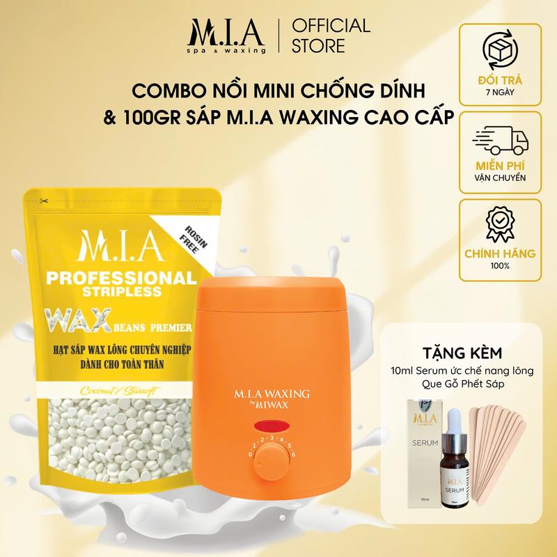  Combo Nồi Nấu Sáp Chống Dính Mini và túi 100gr sáp wax lông MIA WAXING tặng 10ml serum hỗ trợ giảm lông 