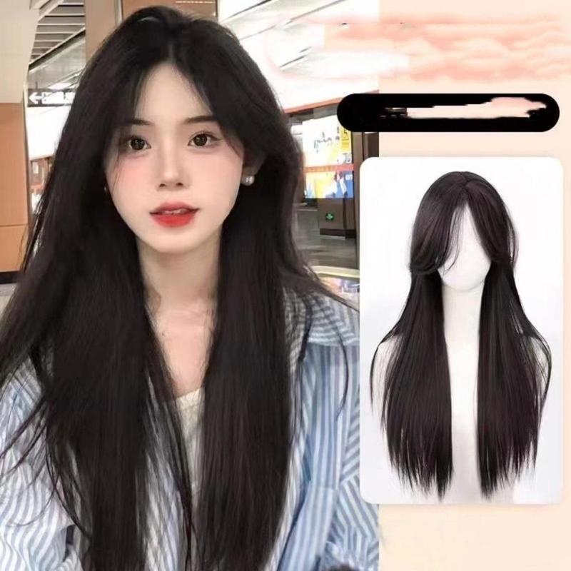 YANKUN 60cm Women Wig Natural Long Straight Hair Wig for Women Fluffy Smooth Ventilate Retouch Your Face Hair Extensions 4
