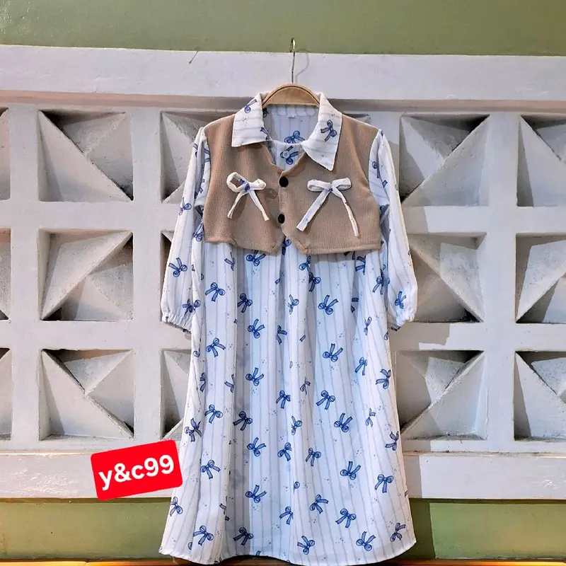 Gamis Anak Milenia Mix Rompi Pita Perempuan Usia 1-10 Tahun Baju Dress Lembut Muslim Nyaman Cantik Syari - Pilihan Modis dan Nyaman - Jilbab 1