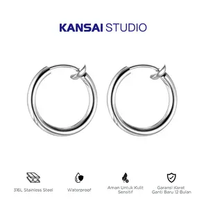 KANSAI-Anting titanium pria, gaya Korea, anting jepit, tahan air dan hipoalergenik.