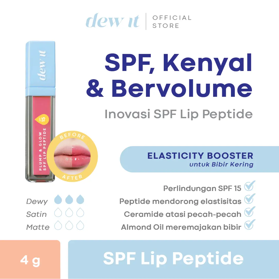 NEW (Pink) Dew It Plump & Glow SPF 15 Lip Peptide Dewy Pink | Bibir Terlindungi