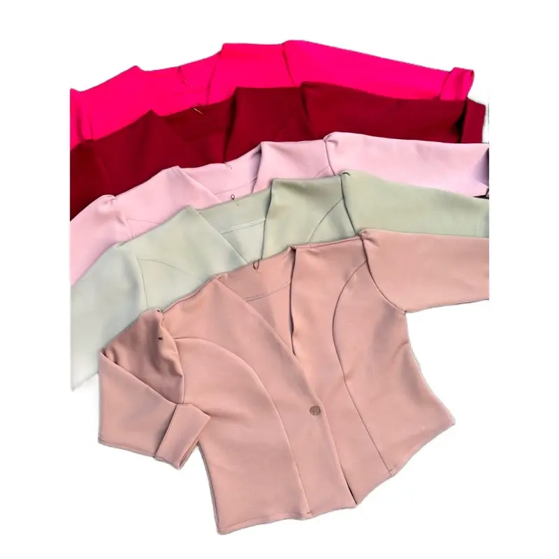 MN - Blazer Outer Crop Kancing 1 Terbaru  Wanita Atasan Basic Casual Scuba Lembut Baju Panjang