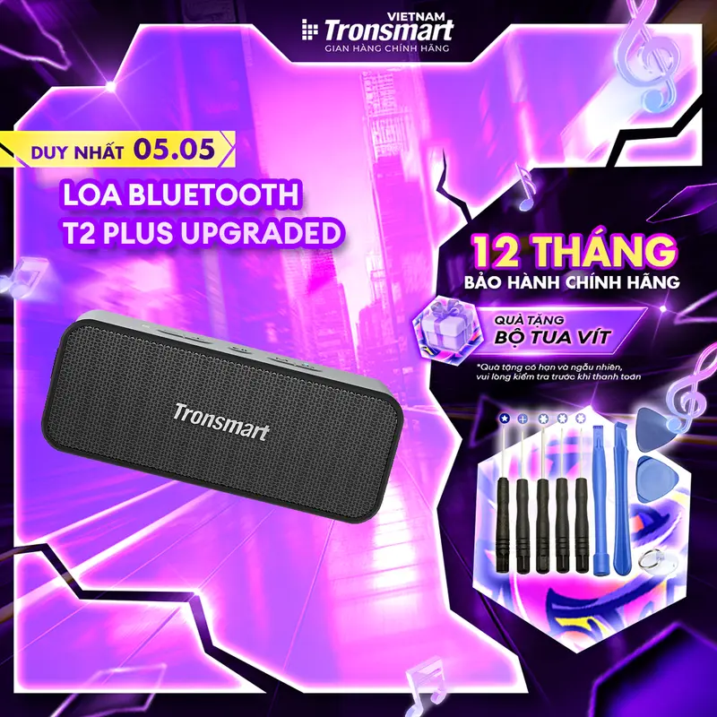 Loa Bluetooth Tronsmart T2 Plus/T2 Plus Upgraded | Công suất 20W | Kháng nước IPX7 | Ghép đôi 2 loa | Bảo hành 12 tháng