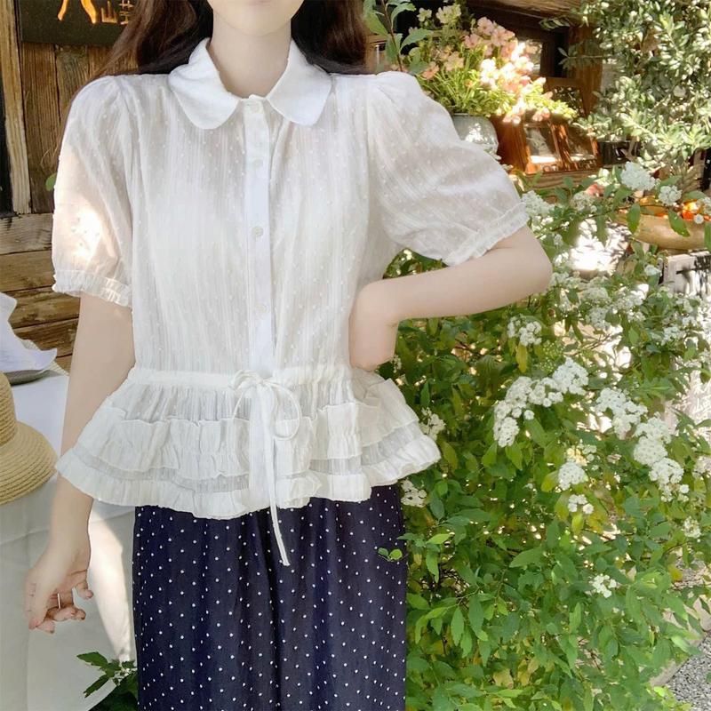 Áo sơ mi nữ babydoll vải thô boi hạt nổi LAMO- B1434