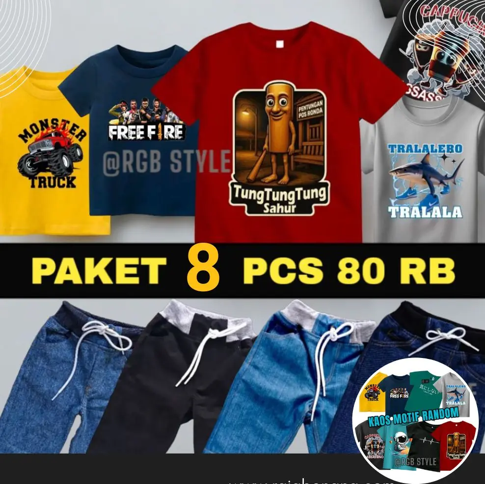 4 Kaos + 4 Jeans Anak