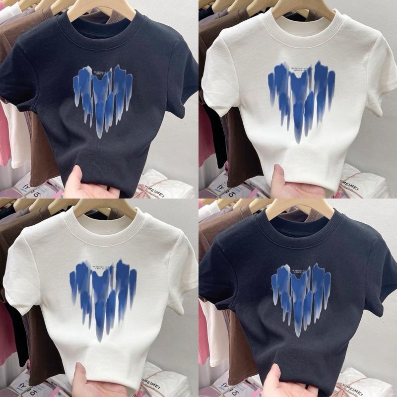 Km Collection92 Atasan Wanita Baju Kaos Crop Top Love Blue Korea Style Rib Knitwear Motif Print Nyaman Tangan Pendek Tee Km Collection92 Atasan Wanita Baju Kaos Crop Top Love Blue Korea Style Rib Knitwear Motif Print Nyaman Tangan Pendek Tee