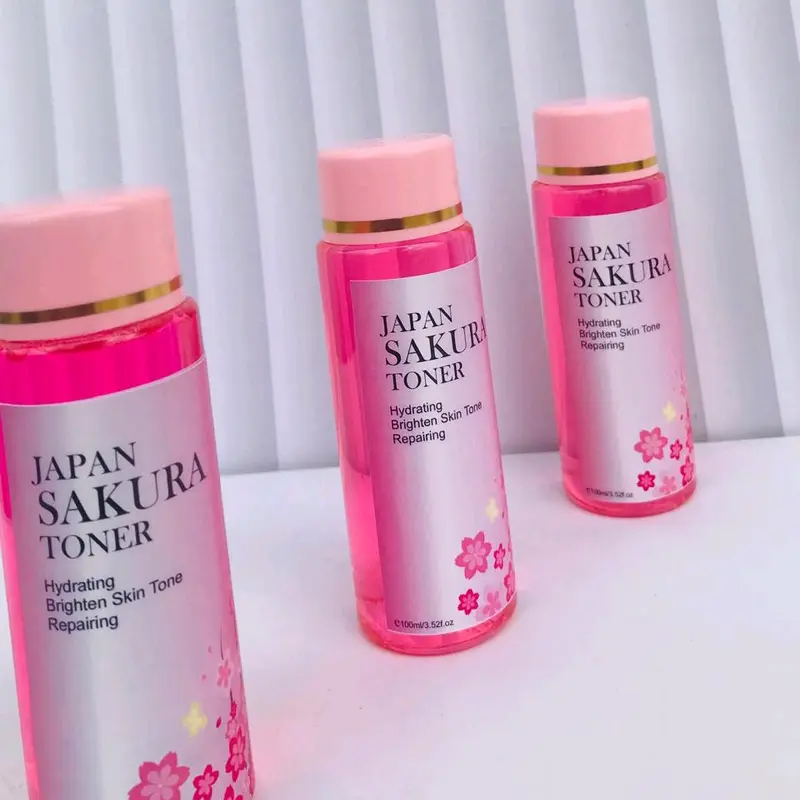 TONER SAKURA MENCERAHKAN WAJAH 100ML / TONER GLOWING SAKURA / TONER PENCERAH  MUKA Memudarkan flek hitam bekas jerawat Perawatan wajah korea air mawar pink rice 2