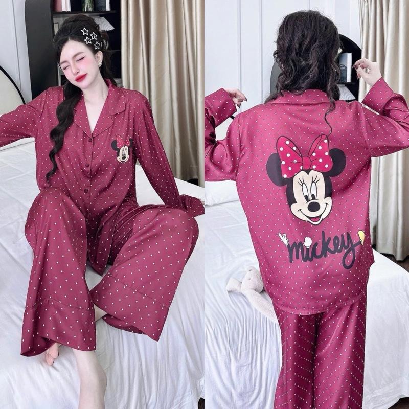 Size M XL 40_68kg . Đồ Bộ Nữ Pijama Tay Dài_ Lụa SUPERKING . Quần Dài 96cm . Có Túi Quần . Women