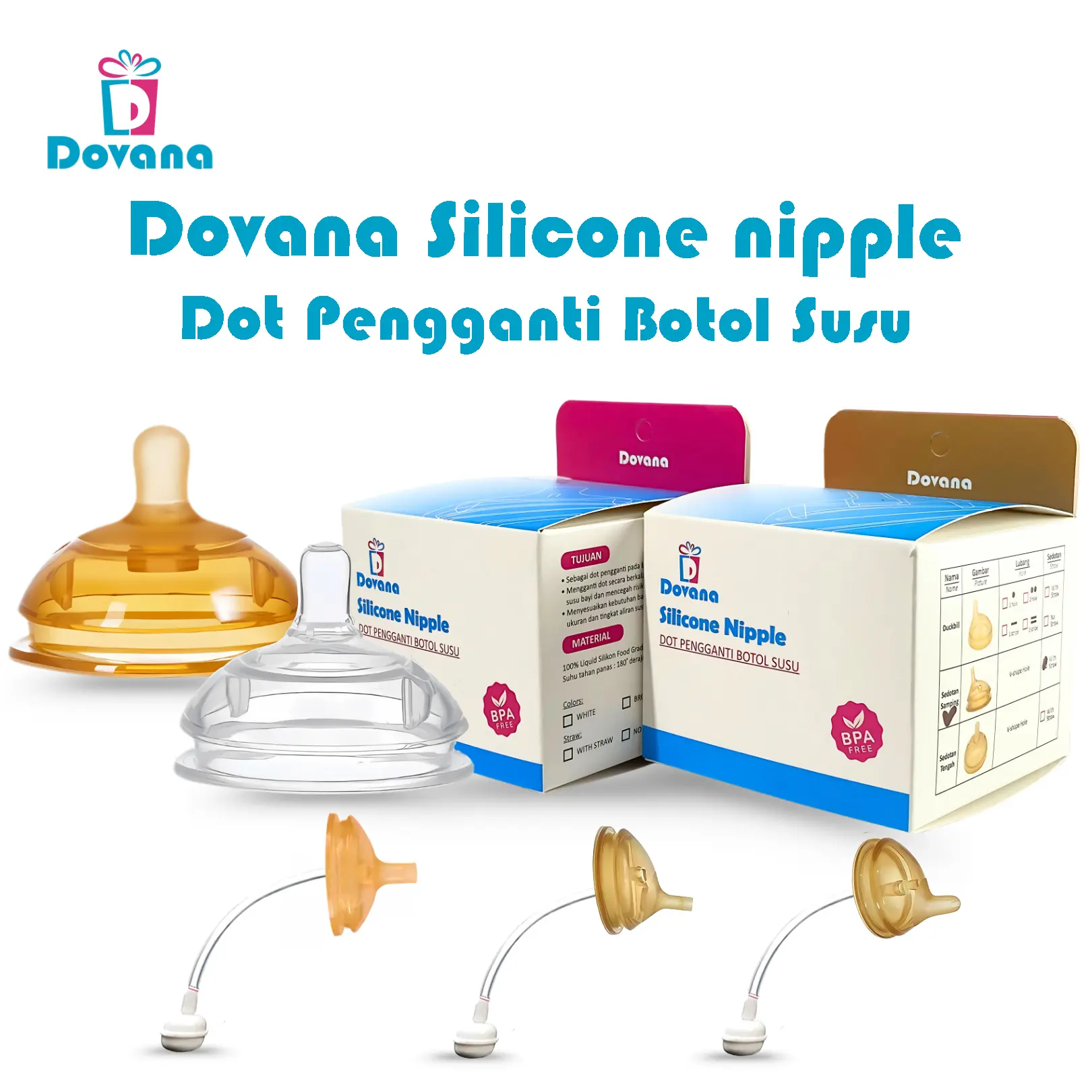 Dovana Dot Pengganti Botol Susu Bayi Piko Bello dengan Sedotan Wide Neck Bottle 7cm Nipple Straw Replacement