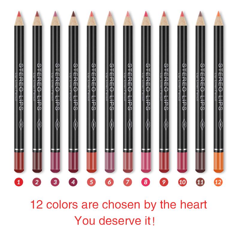 Product Introduction of Vibely 12 Colors New Professional Wood Lip Liner Waterproof Lady Charming Lip Liner Soft Pencil Makeup Women's Long Lasting Cosmetic Tool Eyeliner Kit Matte Flawless 34