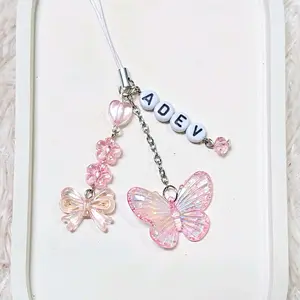 Request Nama Gantungan Hp Manik Mutiara Butterfly Custom Nama Gantungan Custom Nama Gantungan Kustem Nama phone strap