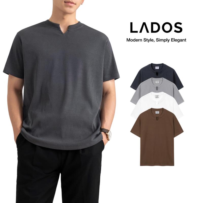 Áo thun tăm nam ngắn tay vải thun gân mềm min cao cấp LADOS - 9214  cổ V kiểu dáng Regular thoải mái, thoáng mát, phong cách Hàn Quốc