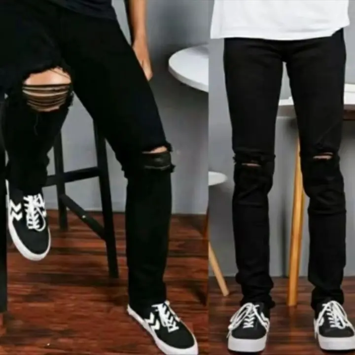 Celana jeans pria panjang pensil sobek lutut - Celana Jeans Pria Sobek Ngaret Skinny- Celana panjang pria jeans Ripped - Celana Panjang Pria Denim Distro Terlaris