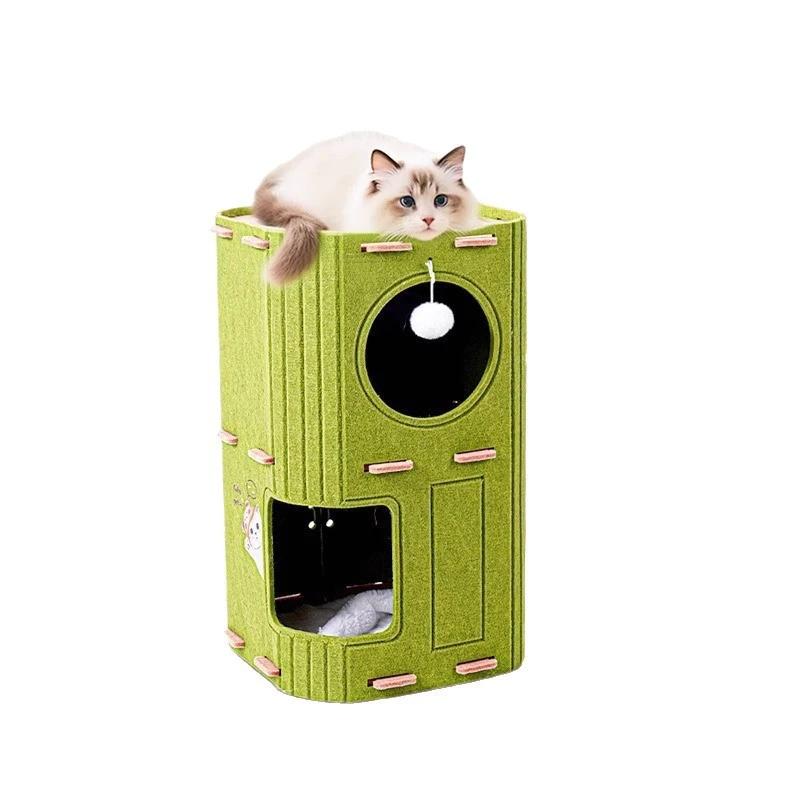 【PAPAPET】Rumah Kucing 3 Lapis Cat Tree Tempat Cakar Felt Multifungsi Hemat Ruang Untuk Banyak Kucing Panjat Kucing Sepanjang Musim dan Pohon Kucing Terintegrasi untuk Penggunaan di Rumah