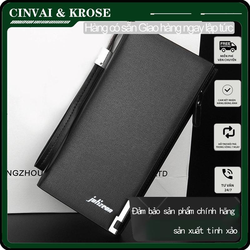 Ví nam, ví dài, túi xách, túi đựng điện thoại di động, kẹp thẻ, túi Bỏ Túi, túi có dây kéo, dung tích lớn, đa chức năng, dây đeo cổ tay Có Thể Tháo Rời làm bằng da PU, có thể được sử dụng làm túi xách hoặc ví Clutch