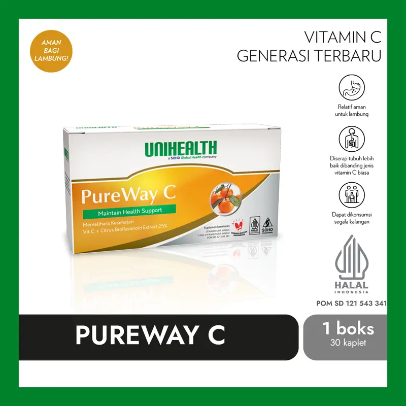 PureWay Vitamin C Menjaga Daya Tahan Tubuh Aman Di Lambung - 1 box @30 kaplet 0