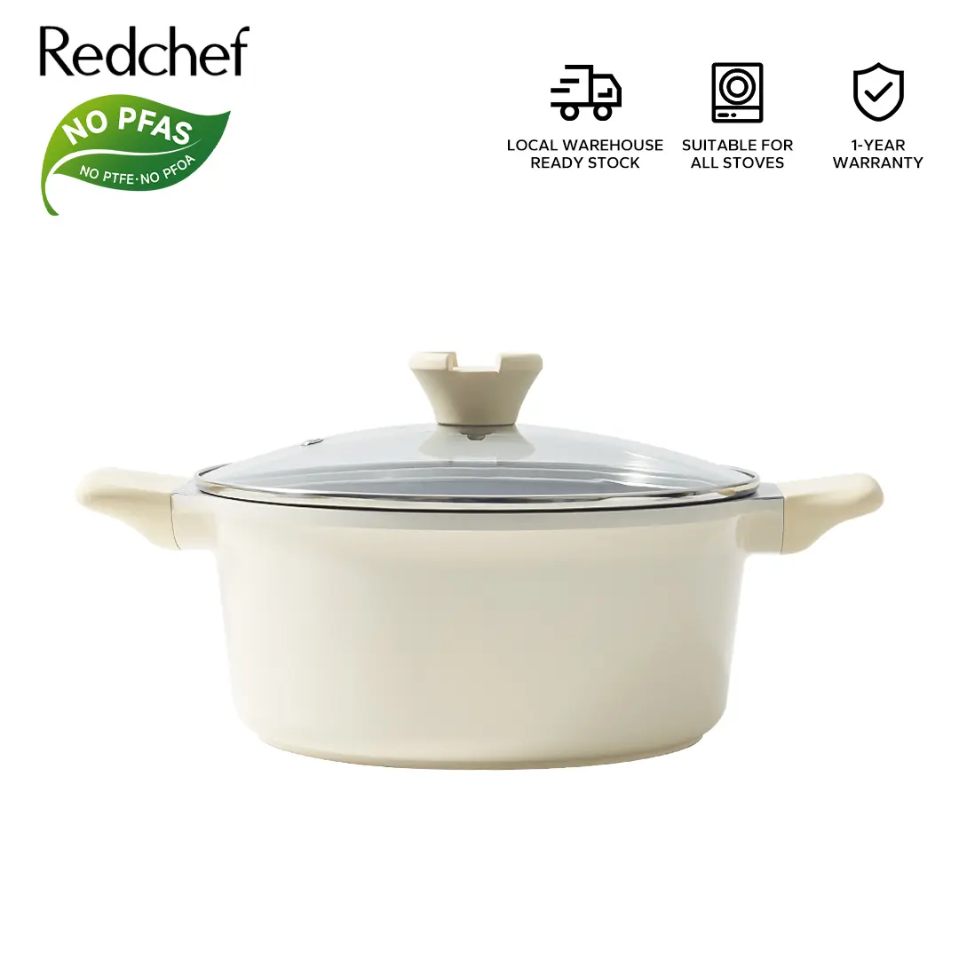 Redchef Nonstick Ceramic Rock Casserole Soup Pot  Die-Cast with Lid 20/24cm No PFAS& PTFE& PFOA Suitable for All Stoves