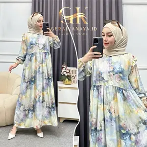LAURA dress by geraikanaya.id busui friendly/Rayon Diamond /Bumil Bunga/ Gamis Muslim