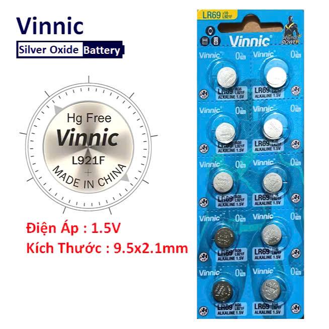 Vỉ 10 viên pin LR69 / L921F / AG6 / 371 / 170 Vinnic – Pin kiềm 1.5V cho đồng hồ, máy tính, đồ chơi