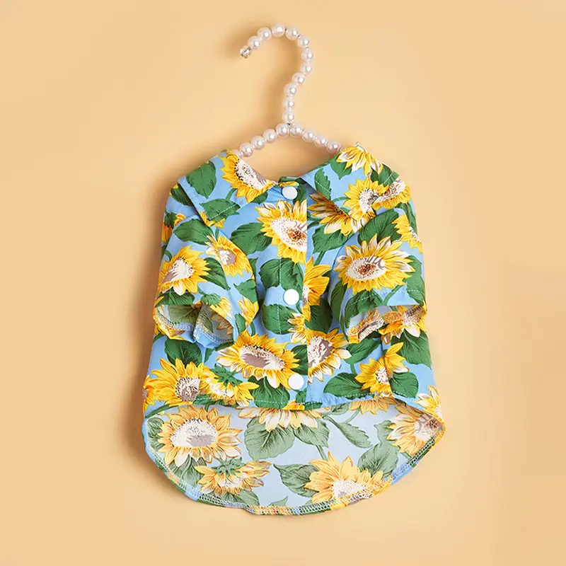 Quần Áo Cho Thú Cưng Mùa Hè, JINGDINGTAI, Cho Mèo Và Chó Teddy Mỏng, Áo Sơ Mi, In Hoa Hướng Dương, Phong Cách Thường Ngày 5