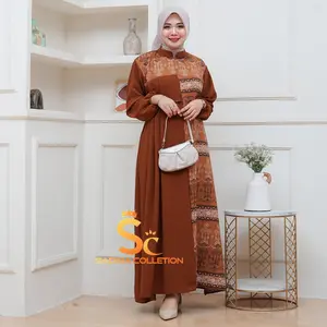 GAMIS TSABINA CRINGKEL AIRFLOW MOTIF MIX CRINGKEL AIRFLOW POLOS GAMIS LEBARAN ELEGAN DAN  MEWAH KEKINIAN MODEL BARU KERAH SANGHAI