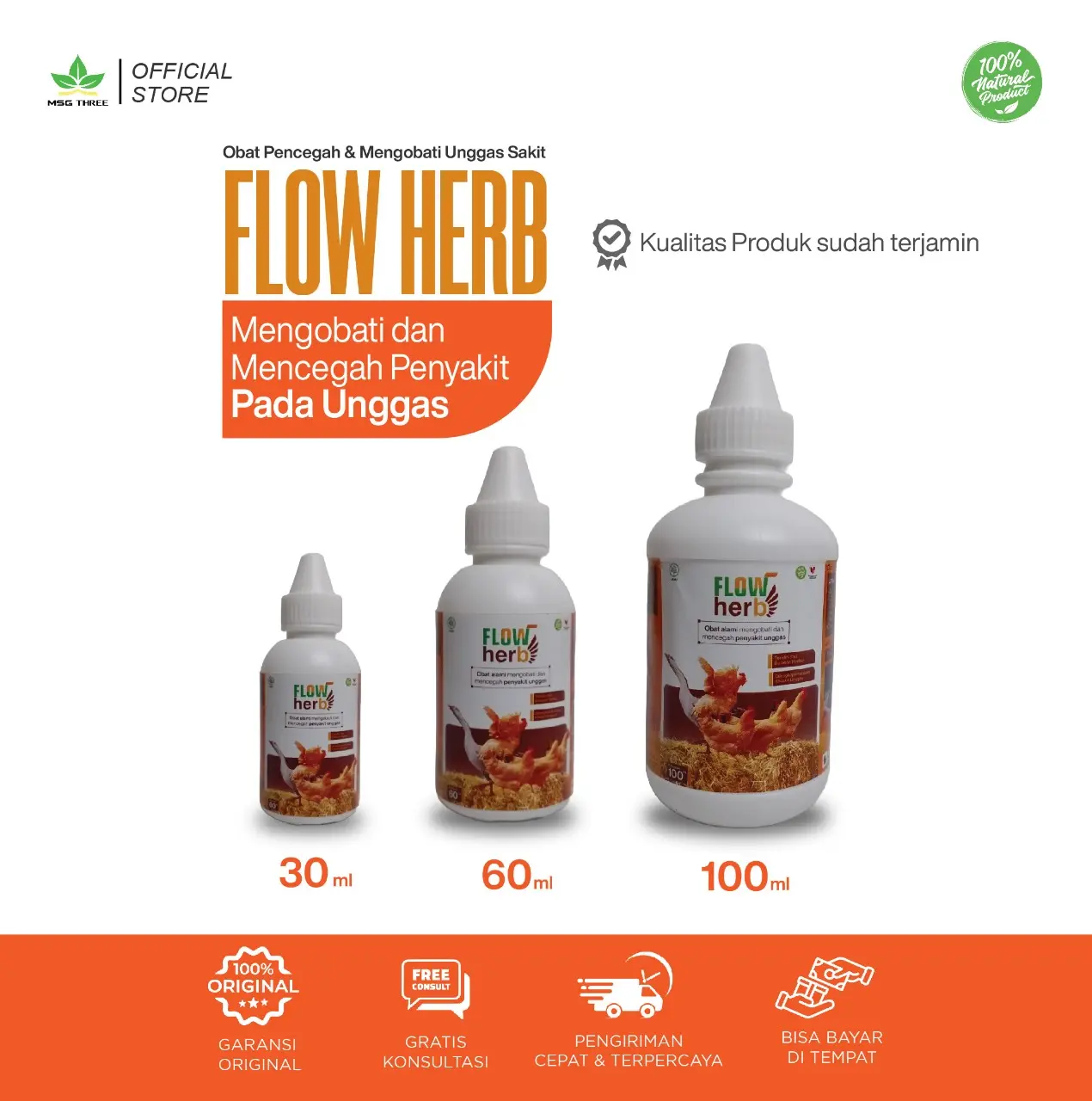 Obat alami mengobati dan mencegah penyakit unggas - Flow Herb ( Semua ukuran) jamu vitamin ayam ampuh