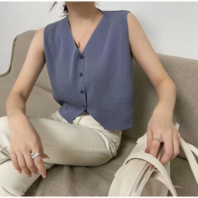 PEACHIE | BJ1579 Baju Wanita Rajut Sleeveless Knit Atasan Rompi Kerah V Pakaian Korean Style  Crop Tank Panjang Top Sweater Outer 0