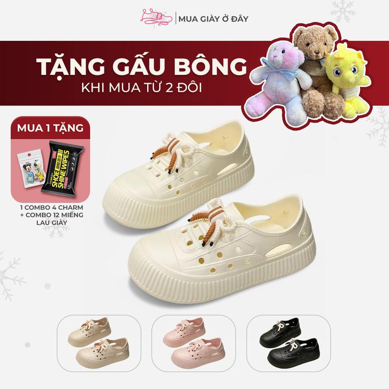   HÀNG SẴN  FORM NHỎ TĂNG 1 SIZE  TẶNG 4 CHARM + 12 MIẾNG KHĂN LAU GIÀY  Giày nhựa dẻo Sneaker giày sandal cho nữ Fashion giày đế bằng mẫu trơn form dáng 2025 Shoes - Đi chơi đi học đi du lịch 