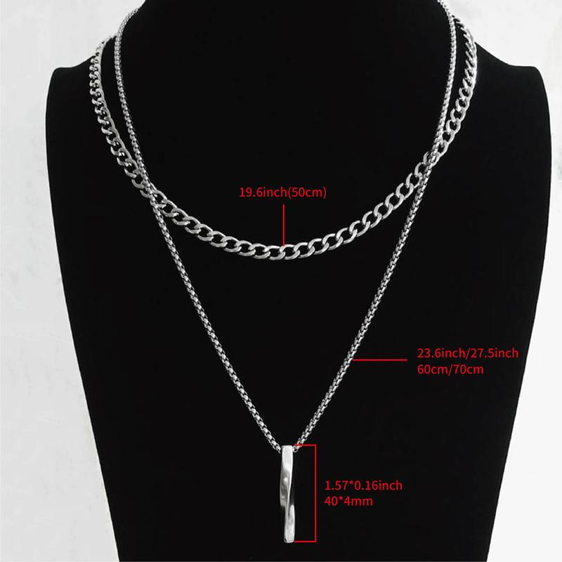 Product Introduction of Twisted Spiral Long Double-Layered Necklace, Simple Stainless Steel Unisex Jewelry, Personality Pendant Hip-Hop Accessories, Summer Daily Back-to-School Street Accessories, Suitable for Teenagers Present 0