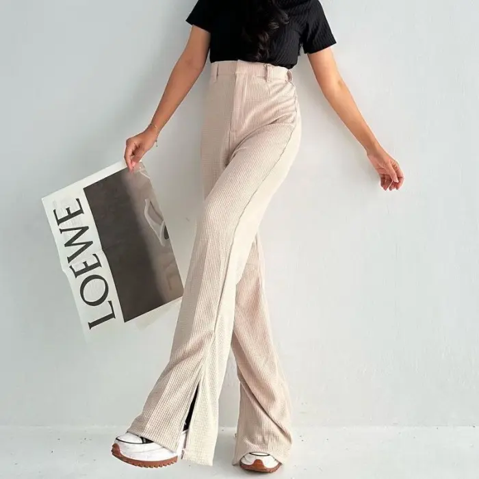 Celana Wanita Panjang Model Cutbray Bahan Knit Condru Premium Kulot Casual