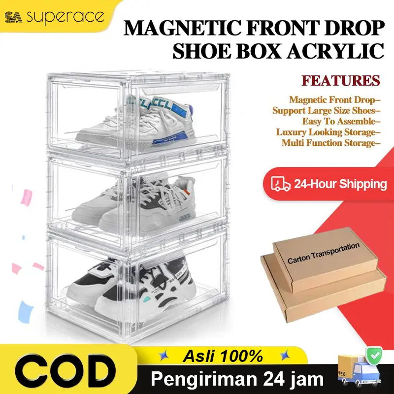 Kotak Sepatu Box Akrilik Rak Sepatu Magnetik Yang Dapat shoes box Ditumpuk Organizer pameran Penyimpanan Transparansi tinggi Pria Merindukan rak sepatu bersusun kotak  penyimpanan kotak  tisu tempat tisu estetik tempat  dalaman