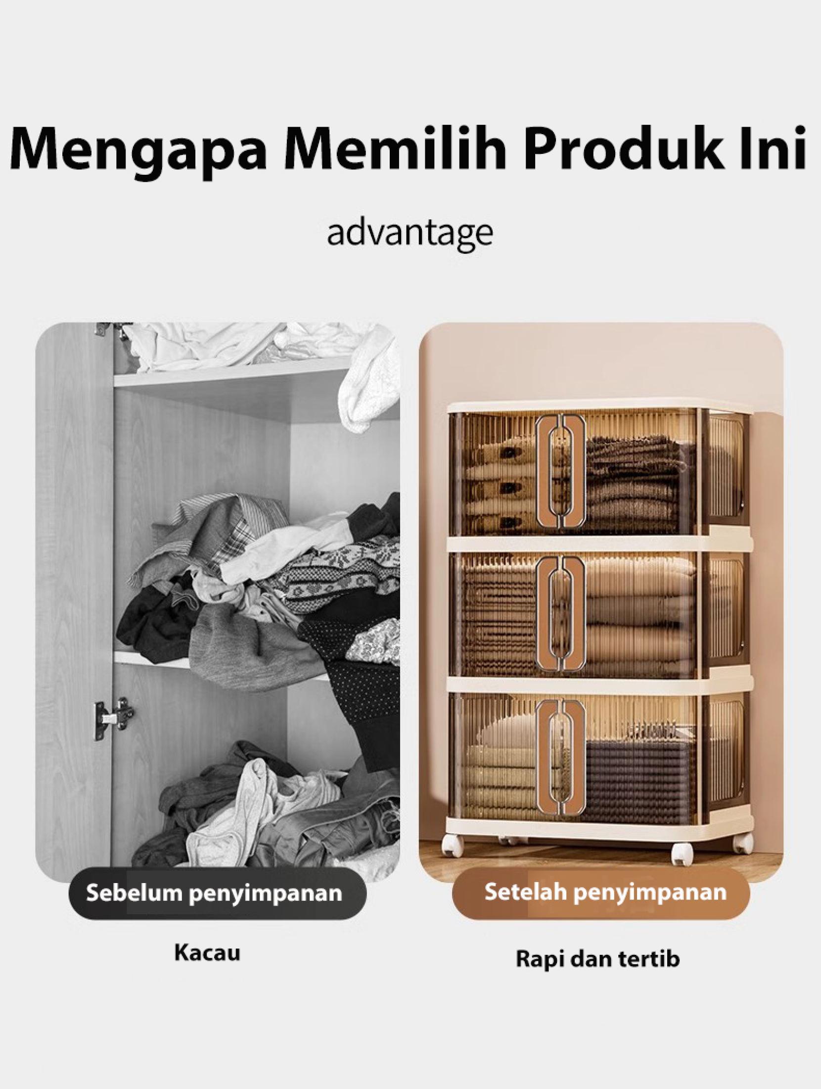 [COD 24h shipping] Tidy Tribe Lemari Penyimpanan Lipat Plastik -Lipat Besar/Lemari Penyimpanan Mewah Estetika/Rumah Lemari Penyimpanan Serbaguna Lemari/Multi -Lemari Penyimpanan Plastik Lapis dengan Roda dapat dipindahkan dan nyaman