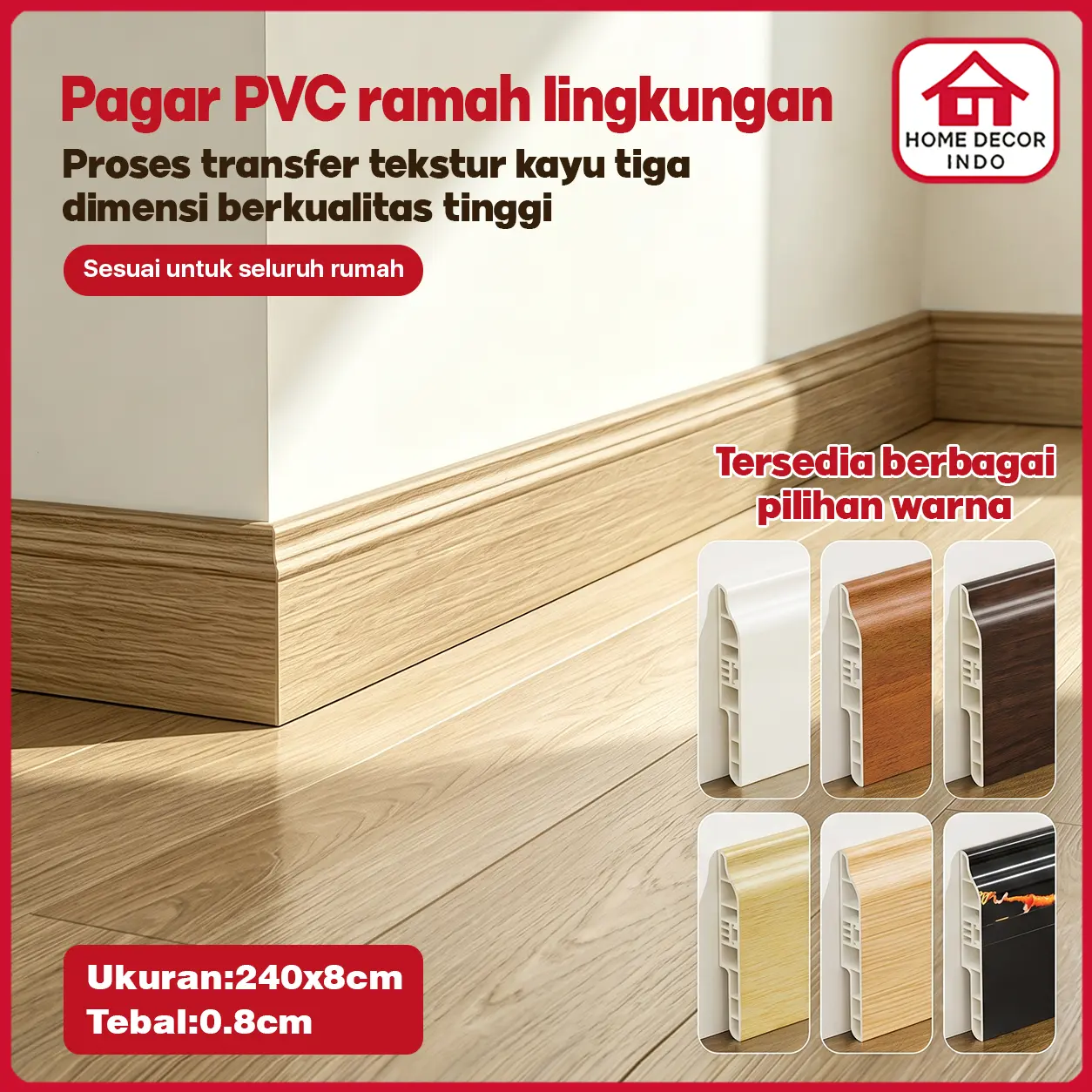 Home decor  -  Dekorasi Rumah Skirting PVC 8cm Perekat Mandiri Motif Kayu Tanpa Bor, Tahan Air Lembab Anti Benturan Pelindung Dinding Bisa Dipotong Bebas Untuk Ruang Tamu & Kamar Tidur