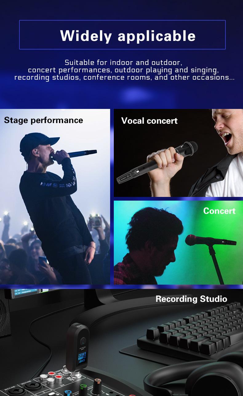 Product Introduction of Wireless systemtransmitter and receivermicrophonemicrophone,C01,audio transmitterwired microphone,convert to wireless,condenser microphone,dynamic microphone,conference microphone,interview microphone,charging cable included,no lag,ultra long distance 16