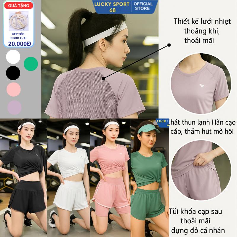 [Mở bán Hàng Hè 2025] (Áo phối lưới + quần 2 lớp, có túi khóa sau) Bộ Tập Gym Nữ,Vải thun lạnh Hàn cao cấp, Chạy Bộ, Đồ Tập Yoga Erobic HÀNG LOẠI 1 - ĐẸP XUẤT SẮC Lucky Sport