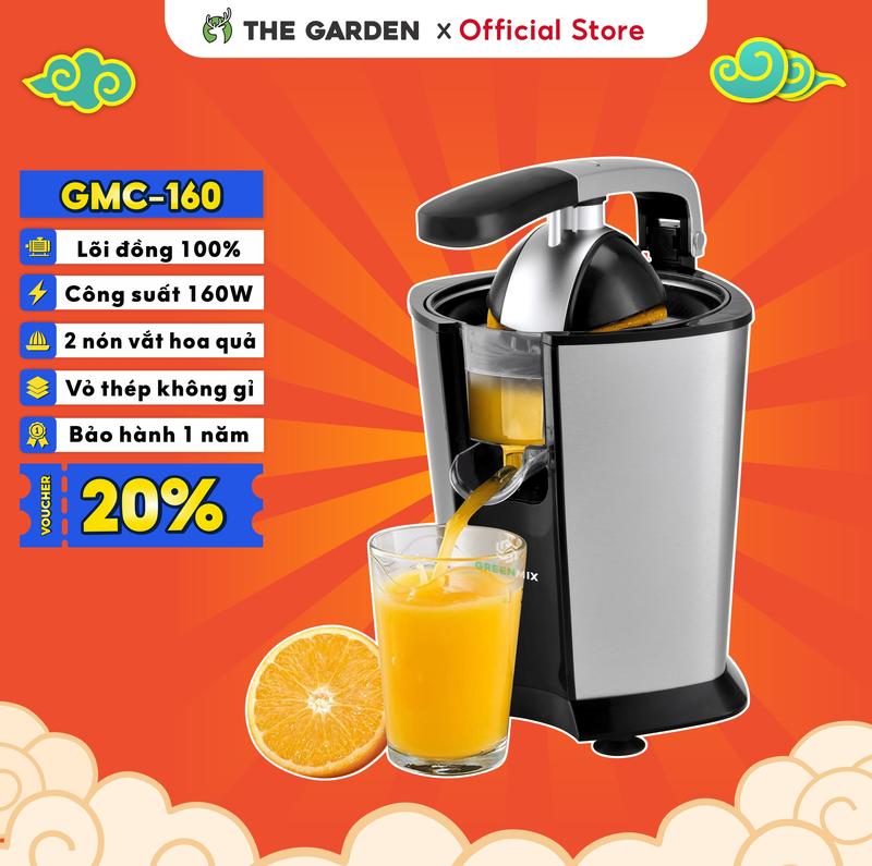 Máy Vắt, Ép Cam Chuyên Dụng THE GARDEN x GREENMIX Công Suất 160W Tay Cầm Trợ Lực Động Cơ Dây Quấn Chất Liệu Inox 304 Không Gỉ Vòi Rót Gạt Lên Giữ Vệ Sinh Khu Vực