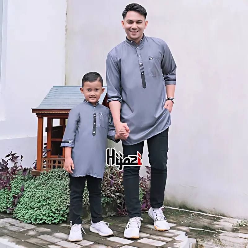 Baju Koko Kurta Atasan Muslim Hijazi Couple Ayah Pria Dewasa Anak Laki Laki Model Terbaru Size M, L, XL, XXL, Big Size Jumbo Bisa COD Katun Pasangan Syari Untuk Lebaran 3