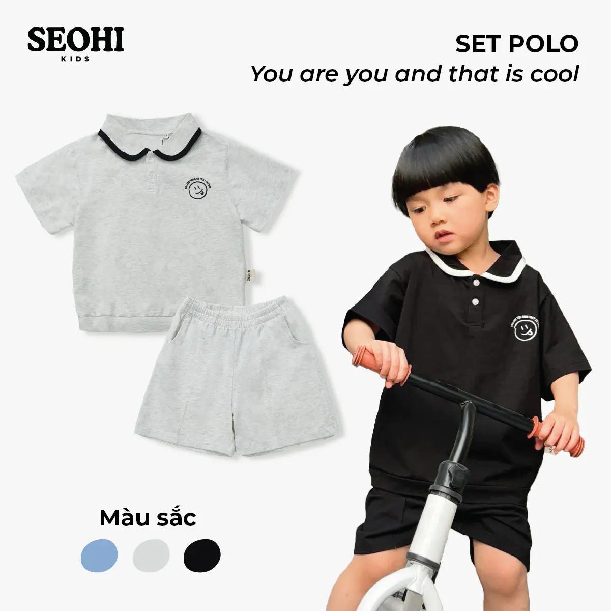 Set Polo hè You Are You SEOHI cho trẻ em chất liệu cotton đủ size 13-36kg (Mã SE2501)
